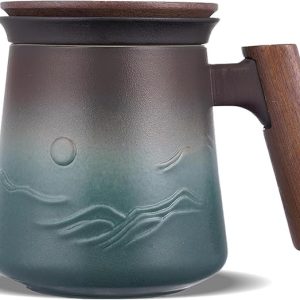 13 Embossed Ceramic Tea Mug with Infuser and Lid